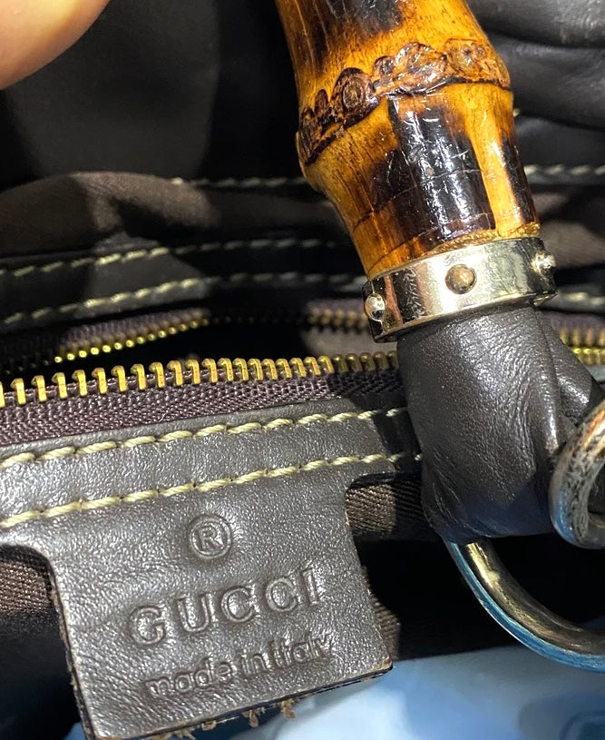 Gucci Leather Monogram Bamboo Handle Shoulder Bag