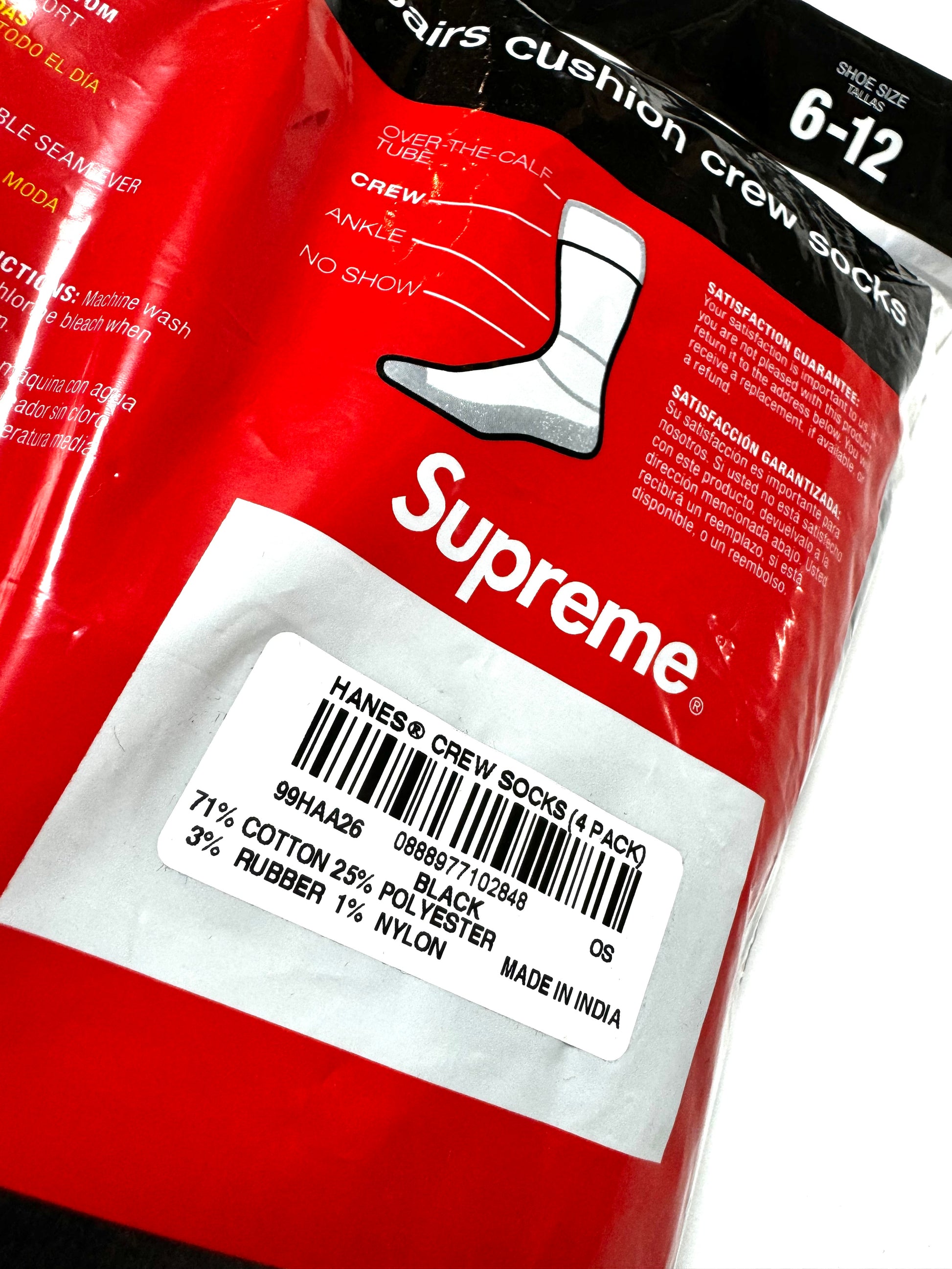 Supreme x Hanes 4 Pairs Socks Blk