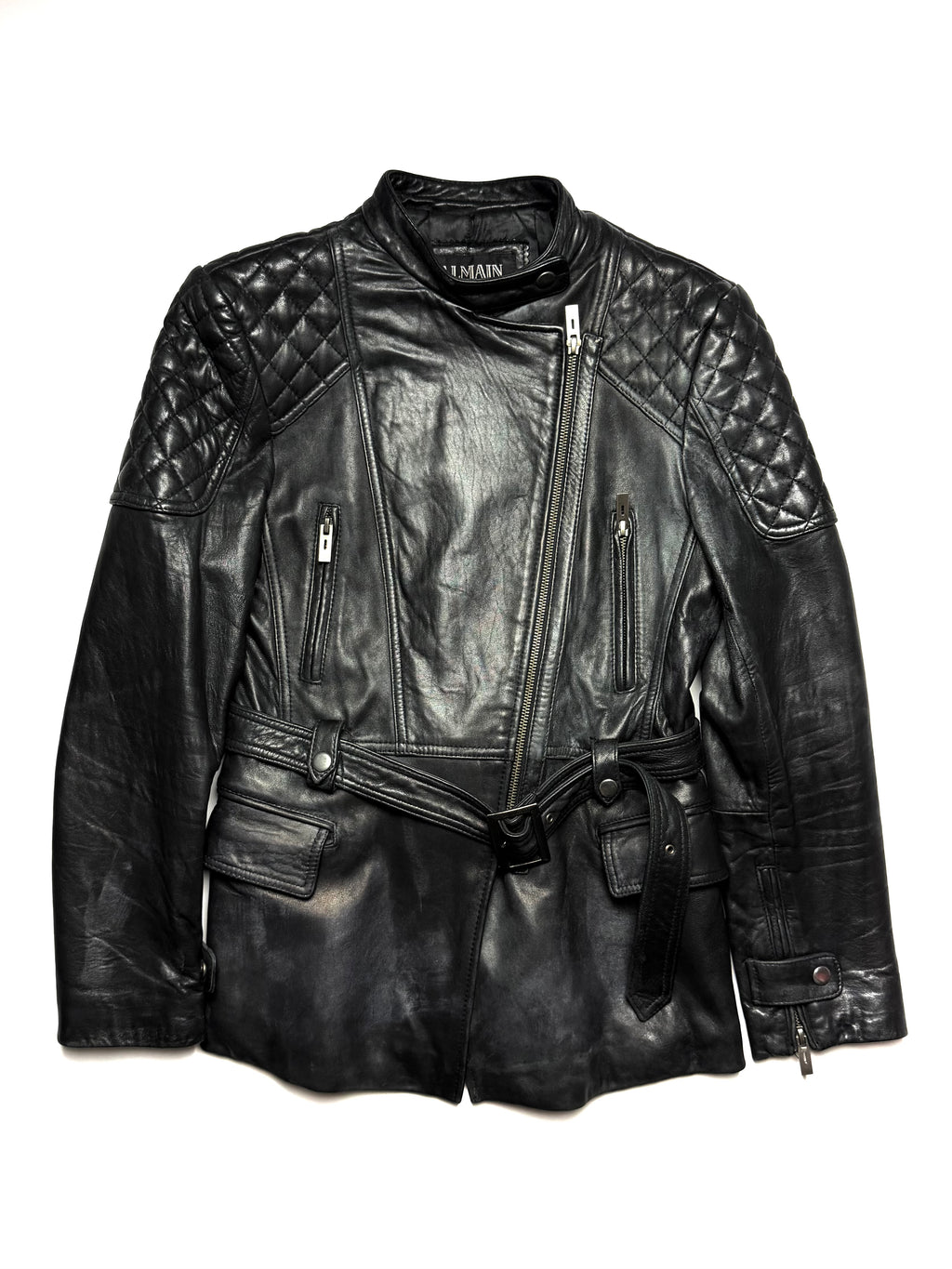 BALMAIN Leather Biker Coat