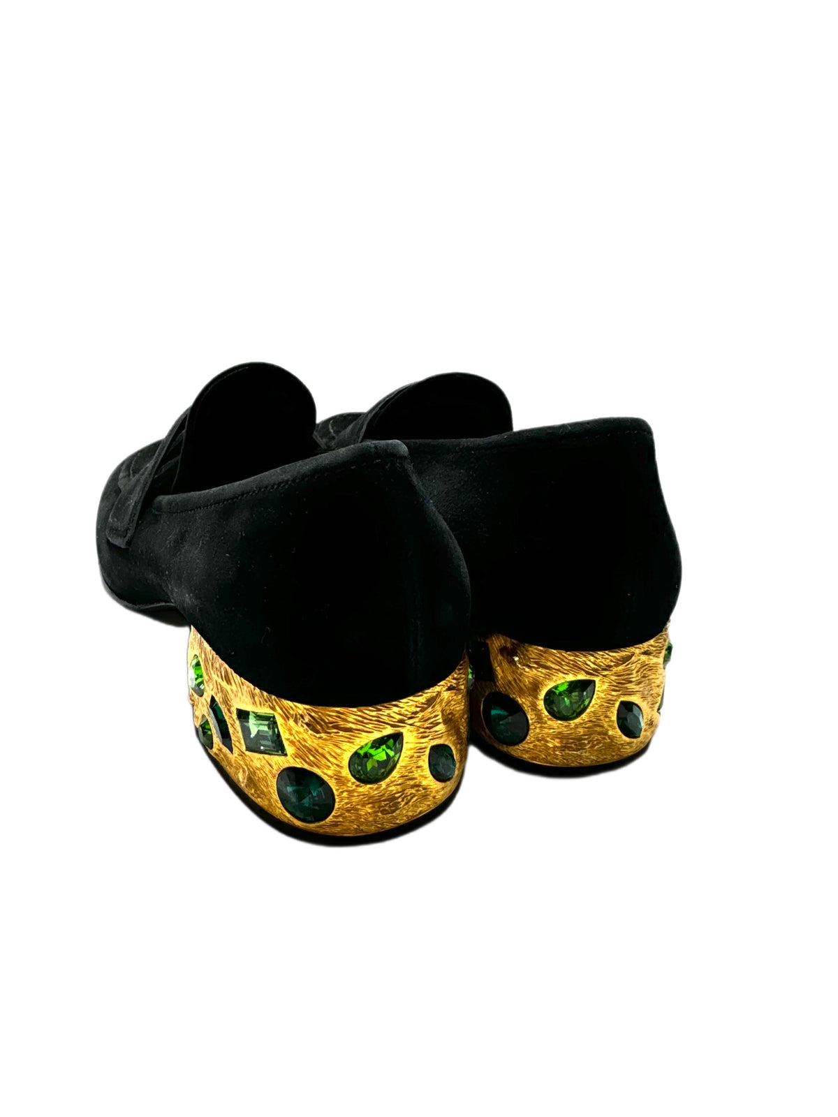 Prada Jewel-Heel Penny Loafer Pumps Black Suede