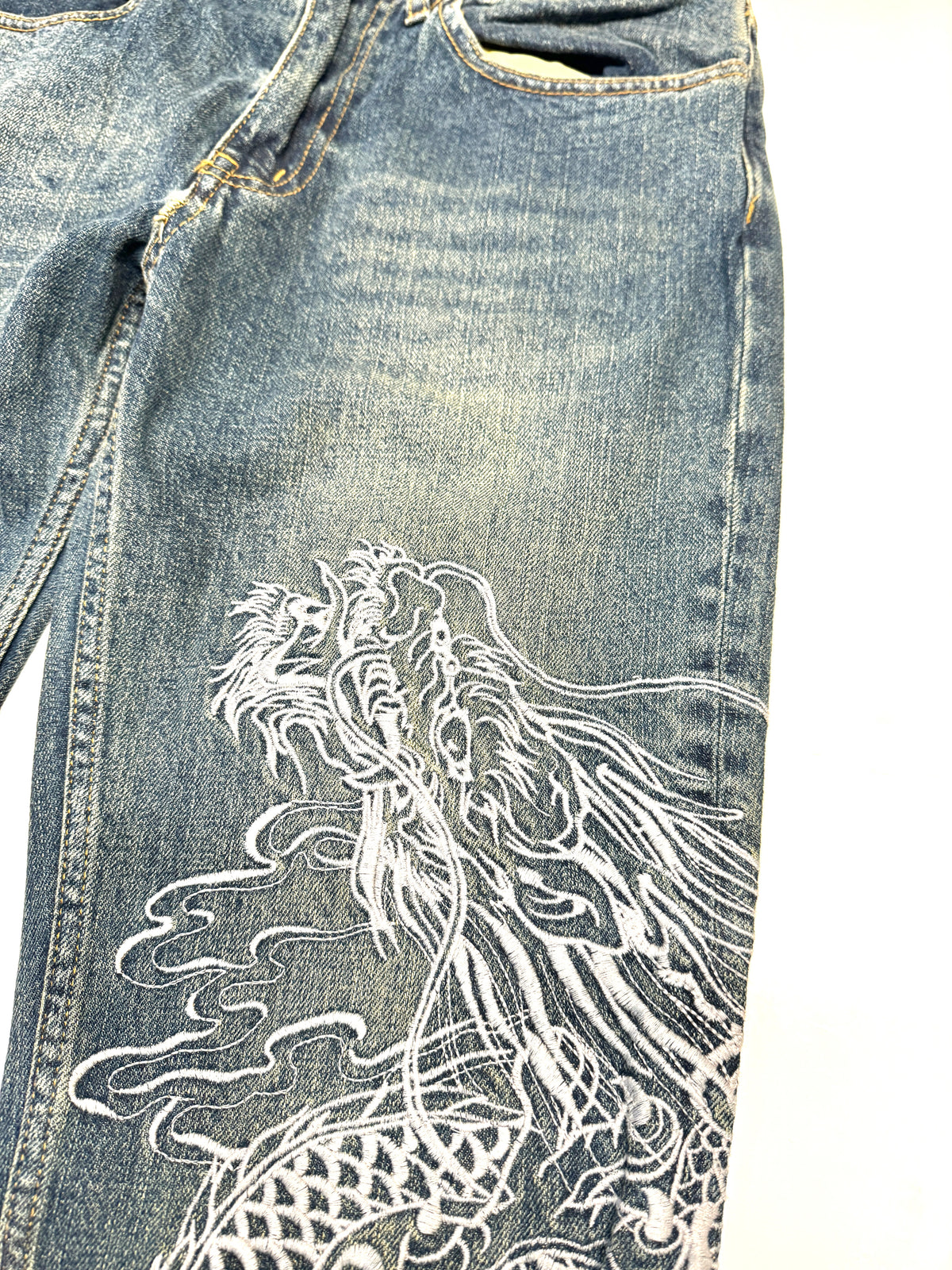 Acupuncture Dragon Washed Denim Jean