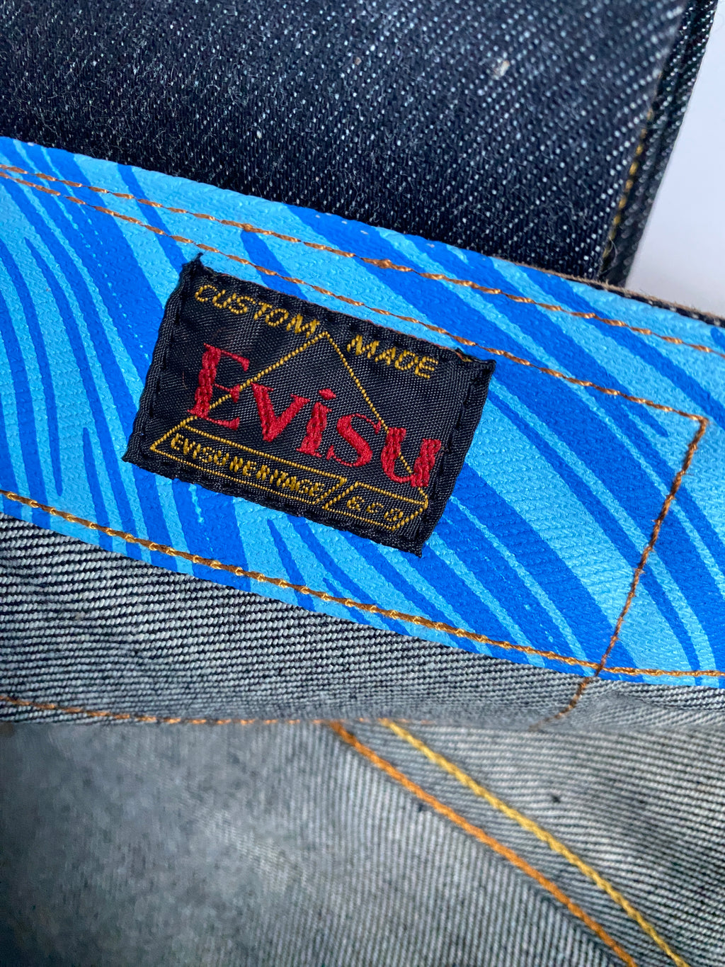 Evisu Blue Tiger Print Daicock Denim Jean