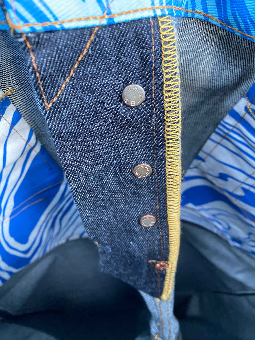 Evisu Blue Tiger Print Daicock Denim Jean