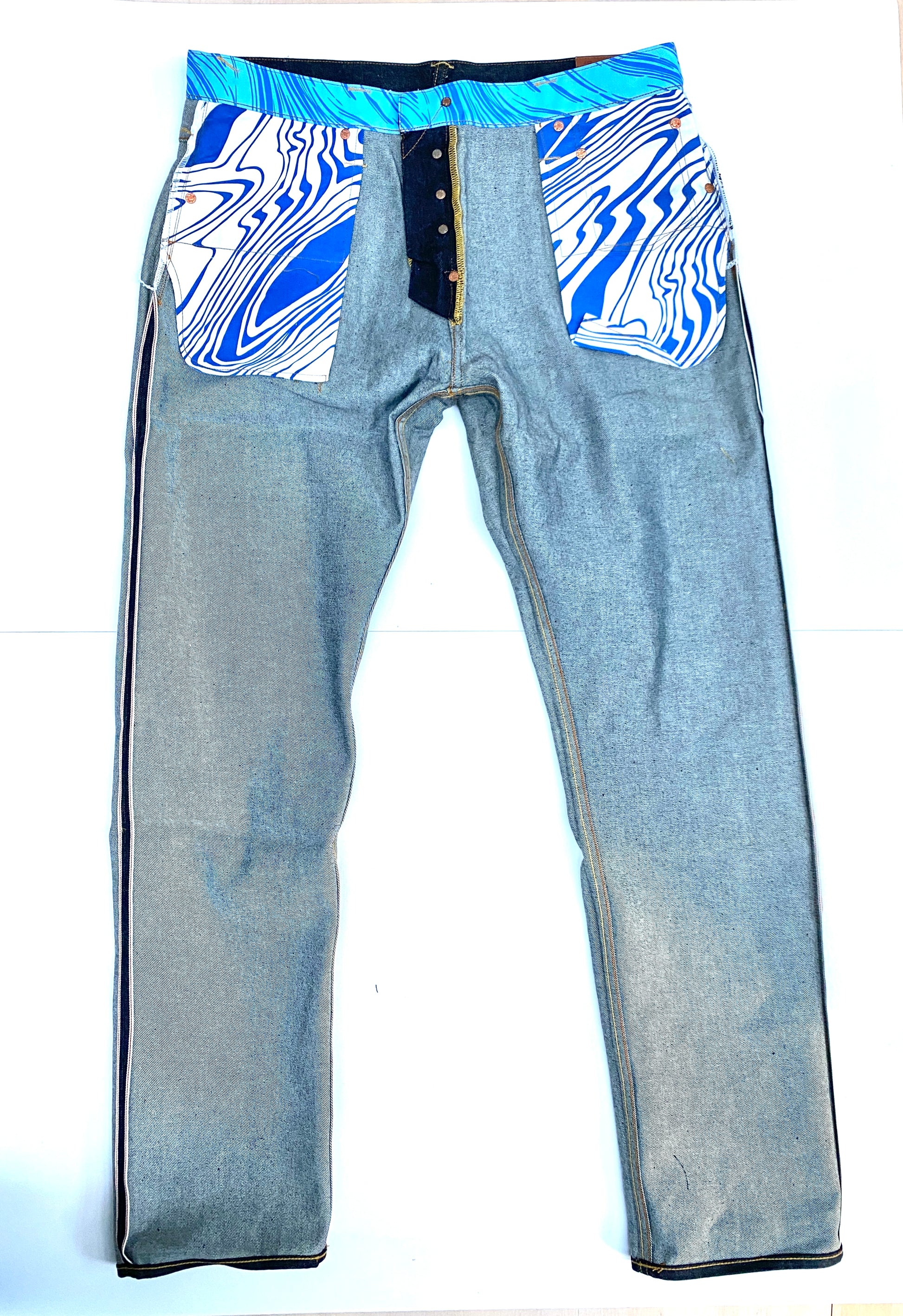 Evisu Blue Tiger Print Daicock Denim Jean