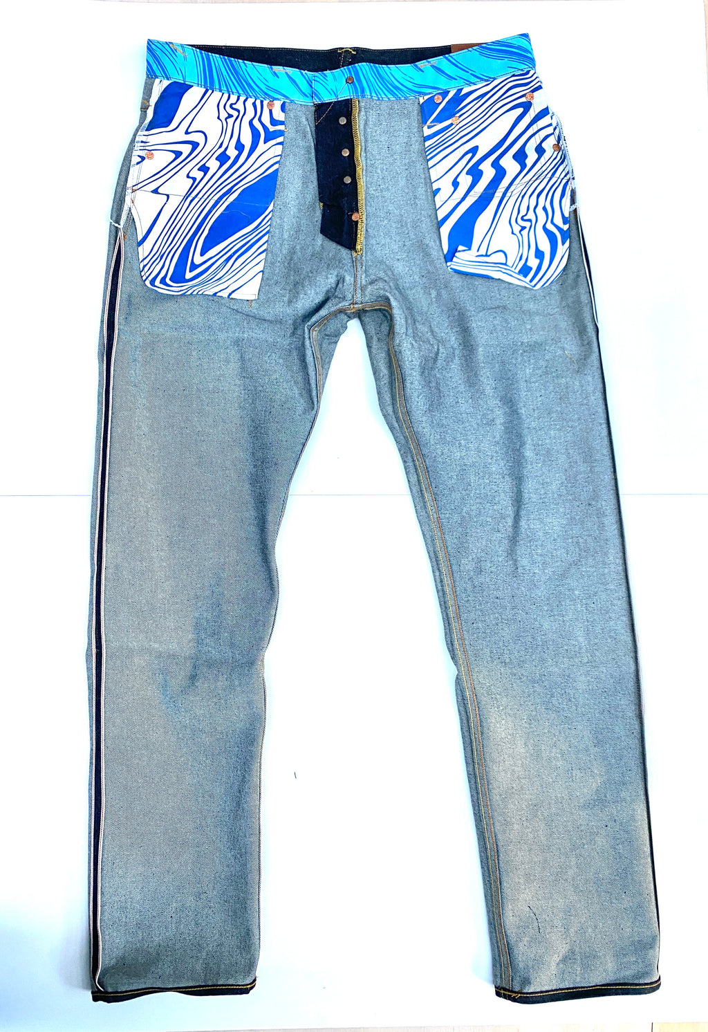Evisu Blue Tiger Print Daicock Denim Jean