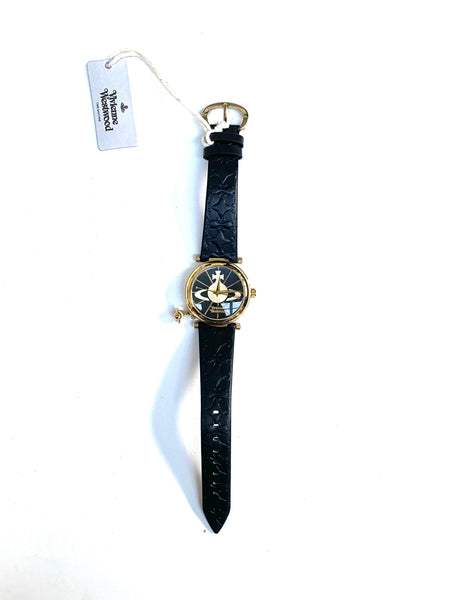Vivienne Westwood Black Leather Star Embossed Watch