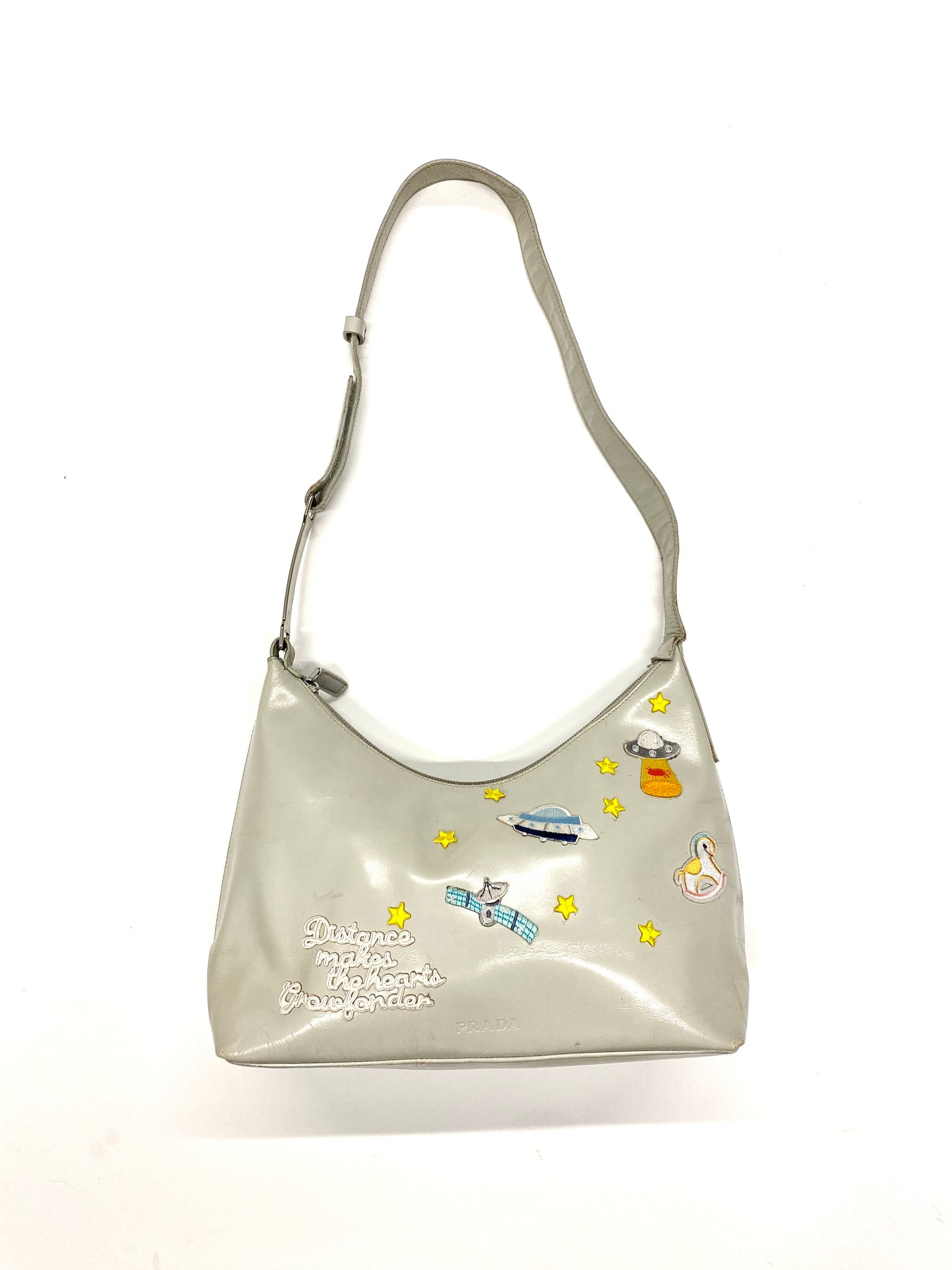 PRADA UFO Embroidery Grey Shoulder Bag