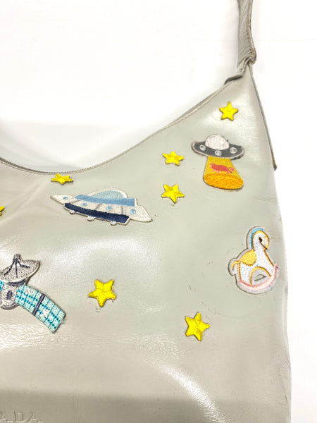 PRADA UFO Embroidery Grey Shoulder Bag