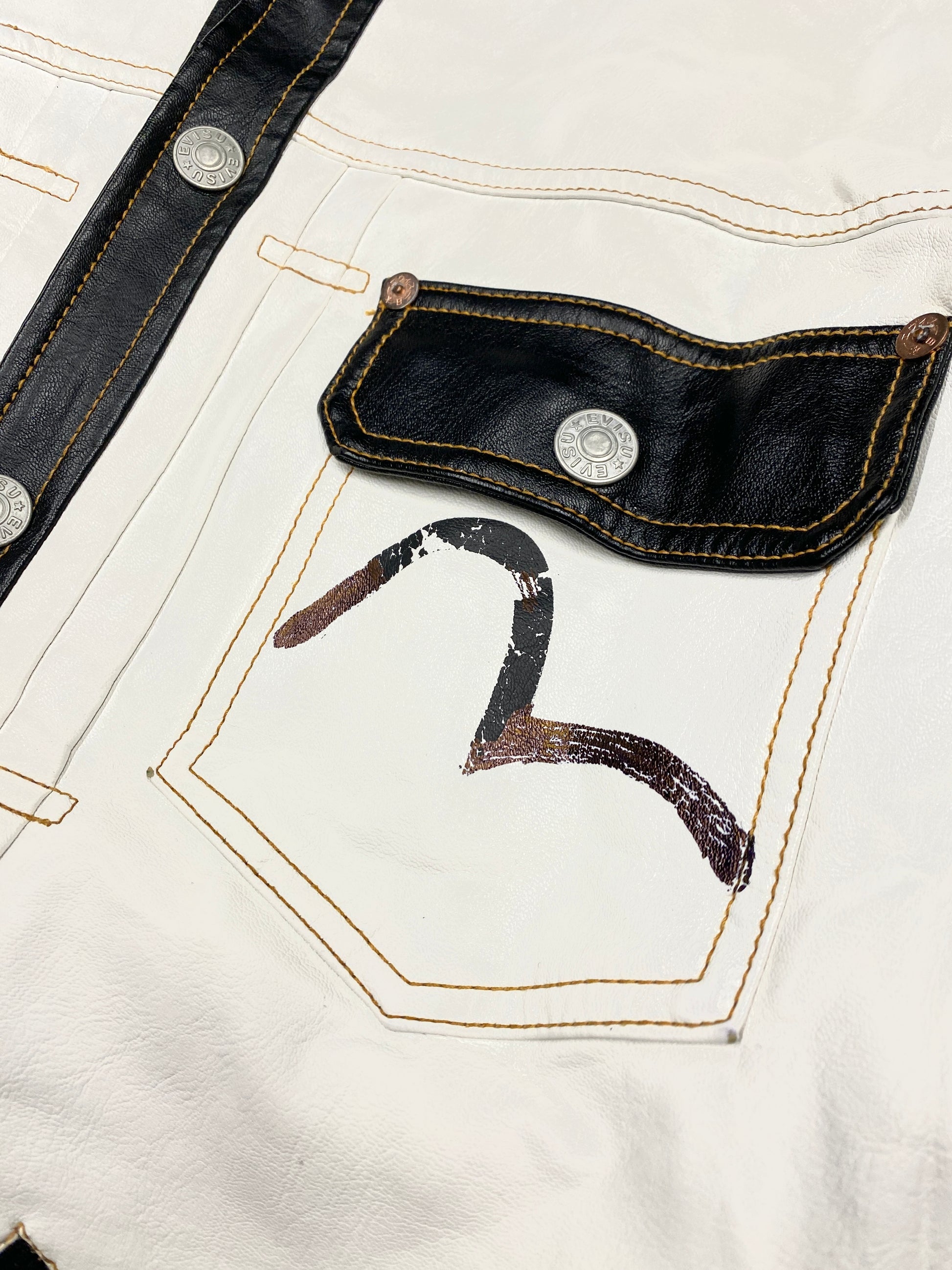 Evisu Embroidery Tengu White Leather Jacket