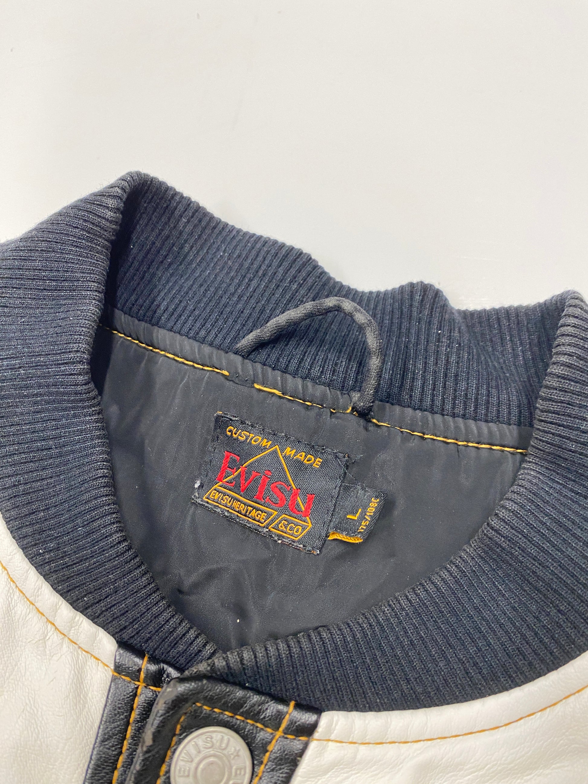 Evisu Embroidery Tengu White Leather Jacket