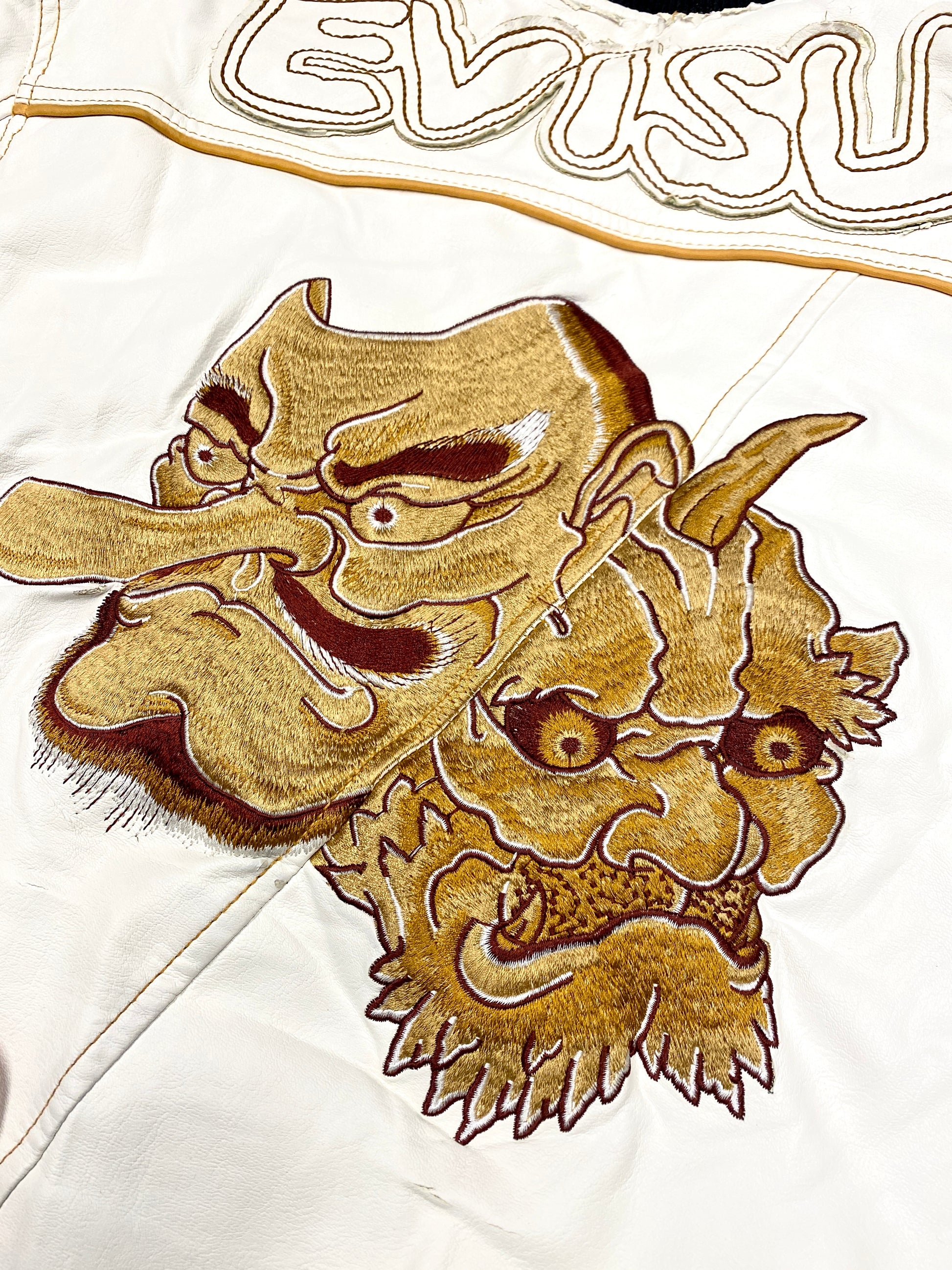 Evisu Embroidery Tengu White Leather Jacket