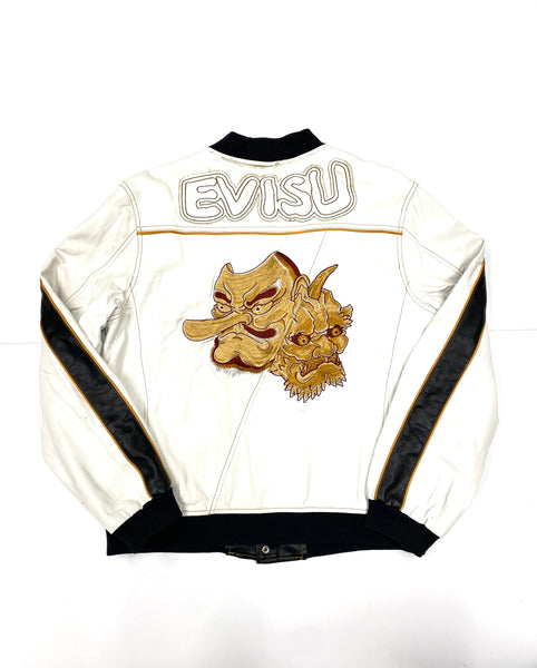 Evisu Embroidery Tengu White Leather Jacket