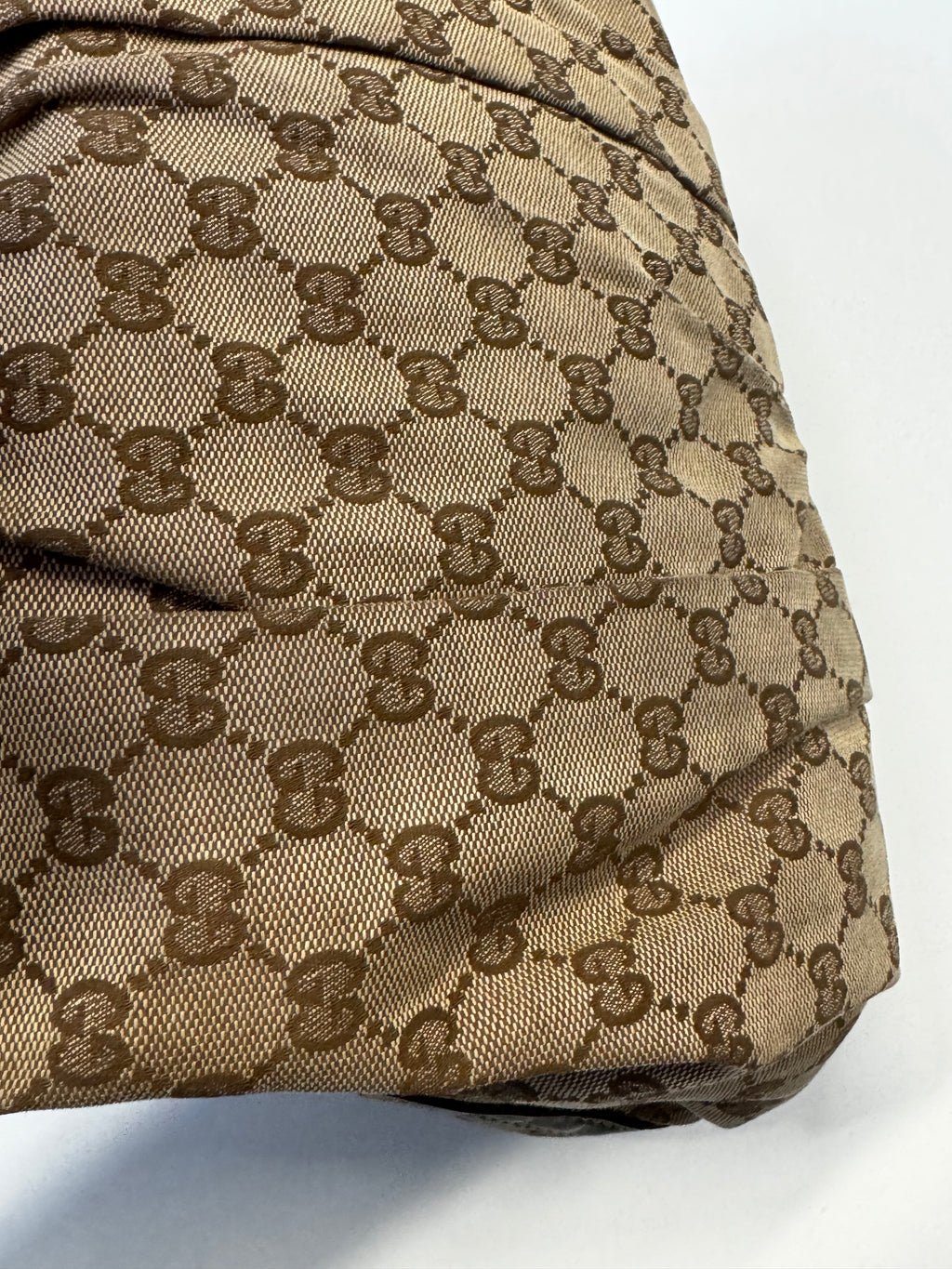 Gucci Leather Monogram Bamboo HandleShoulder Bag