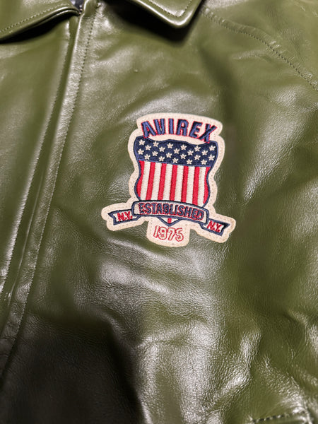 Avirex Varisty Army Green Leather Jacket