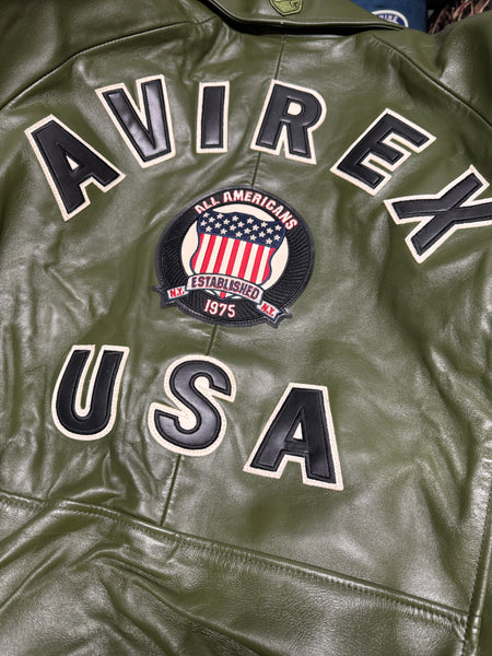 Avirex Varisty Army Green Leather Jacket