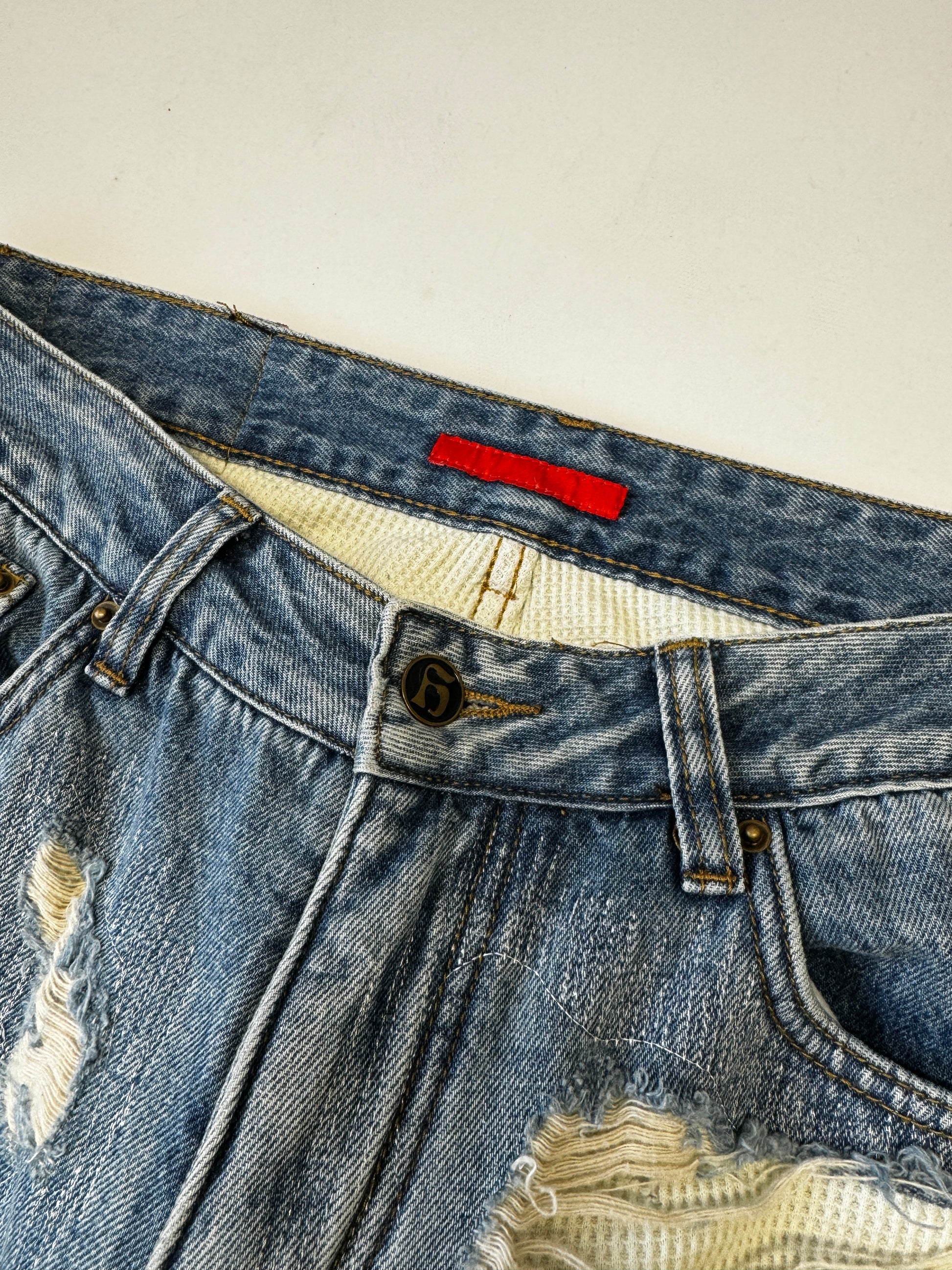Handmade Rust Red Tag Ripped Jean Flared