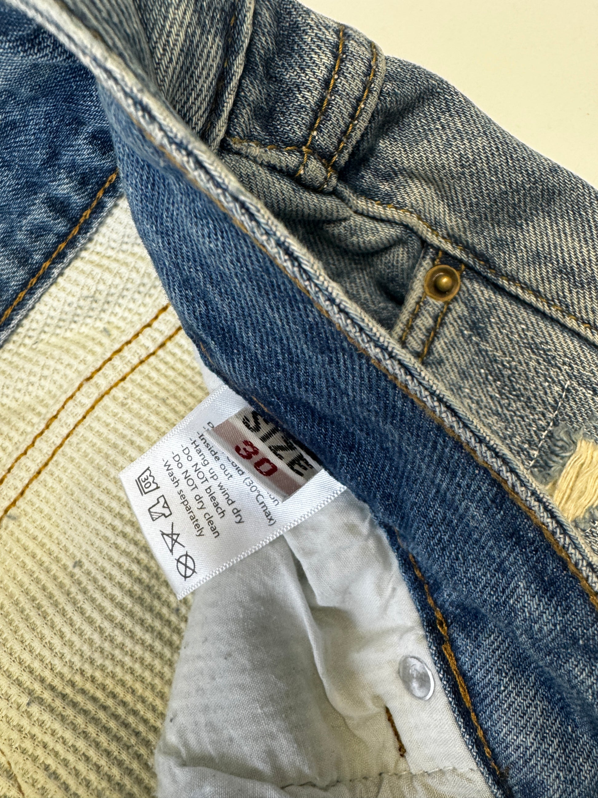 Handmade Rust Red Tag Ripped Jean Flared