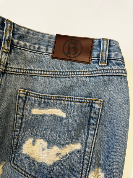 Handmade Rust Red Tag Ripped Jean Flared