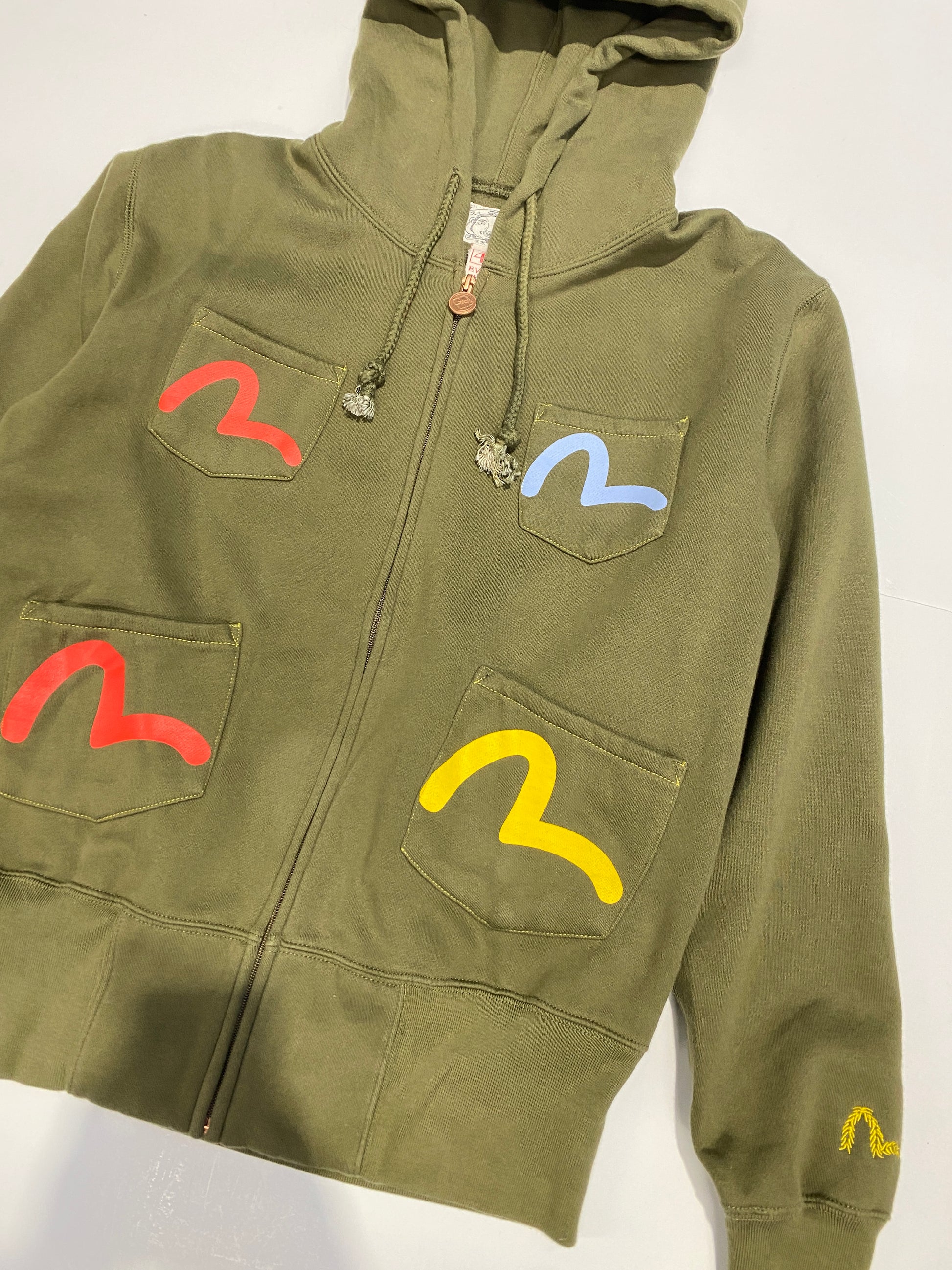 Evisu Multi-pocket Army Green Zip Hoodie