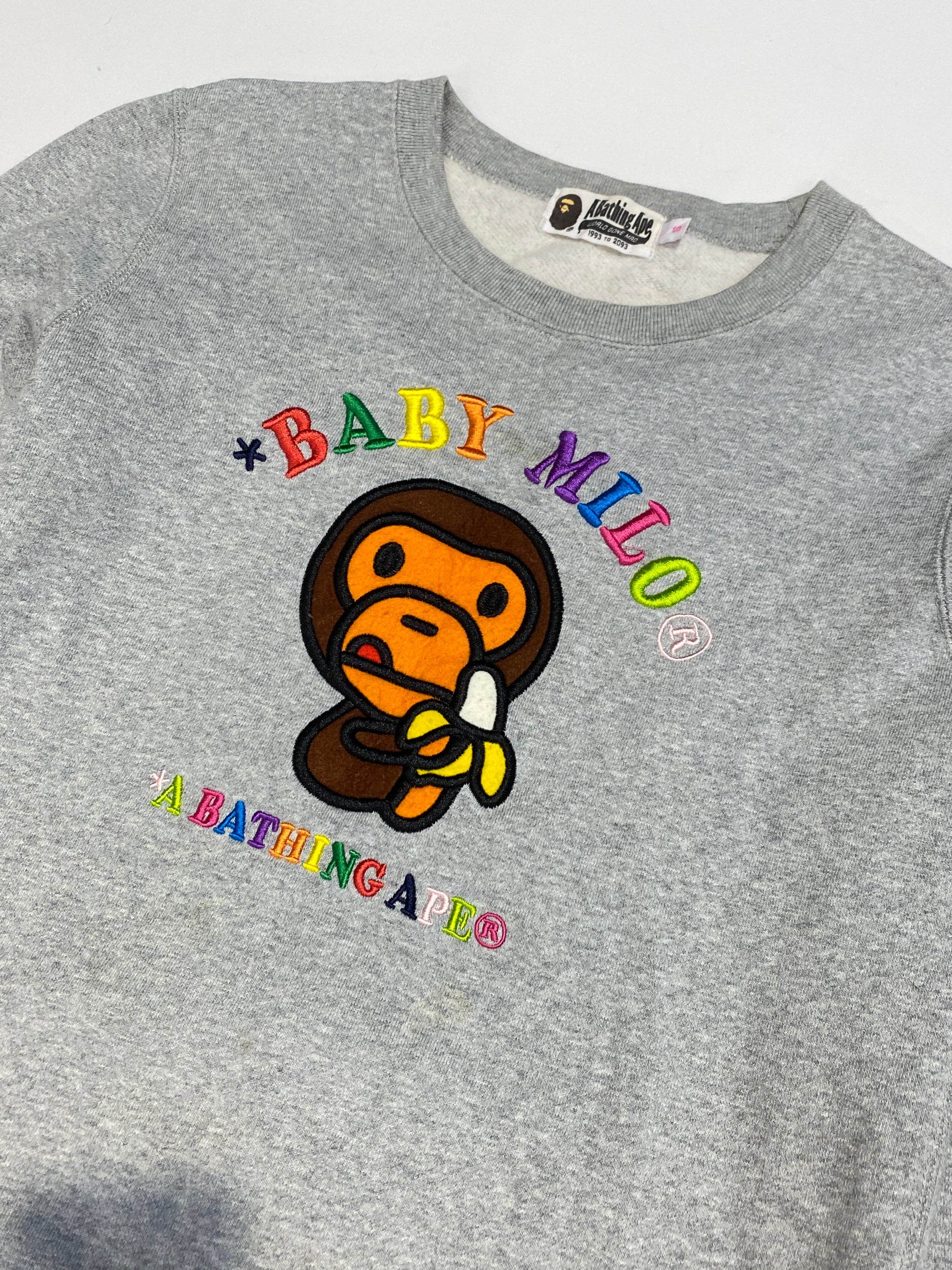 BAPE OG Milo  Rainbow Embroidery  Grey Crewneck
