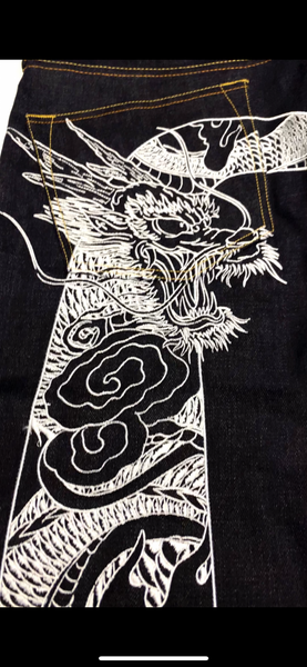 Evisu White Dragon Embroidery Raw Denim Jean