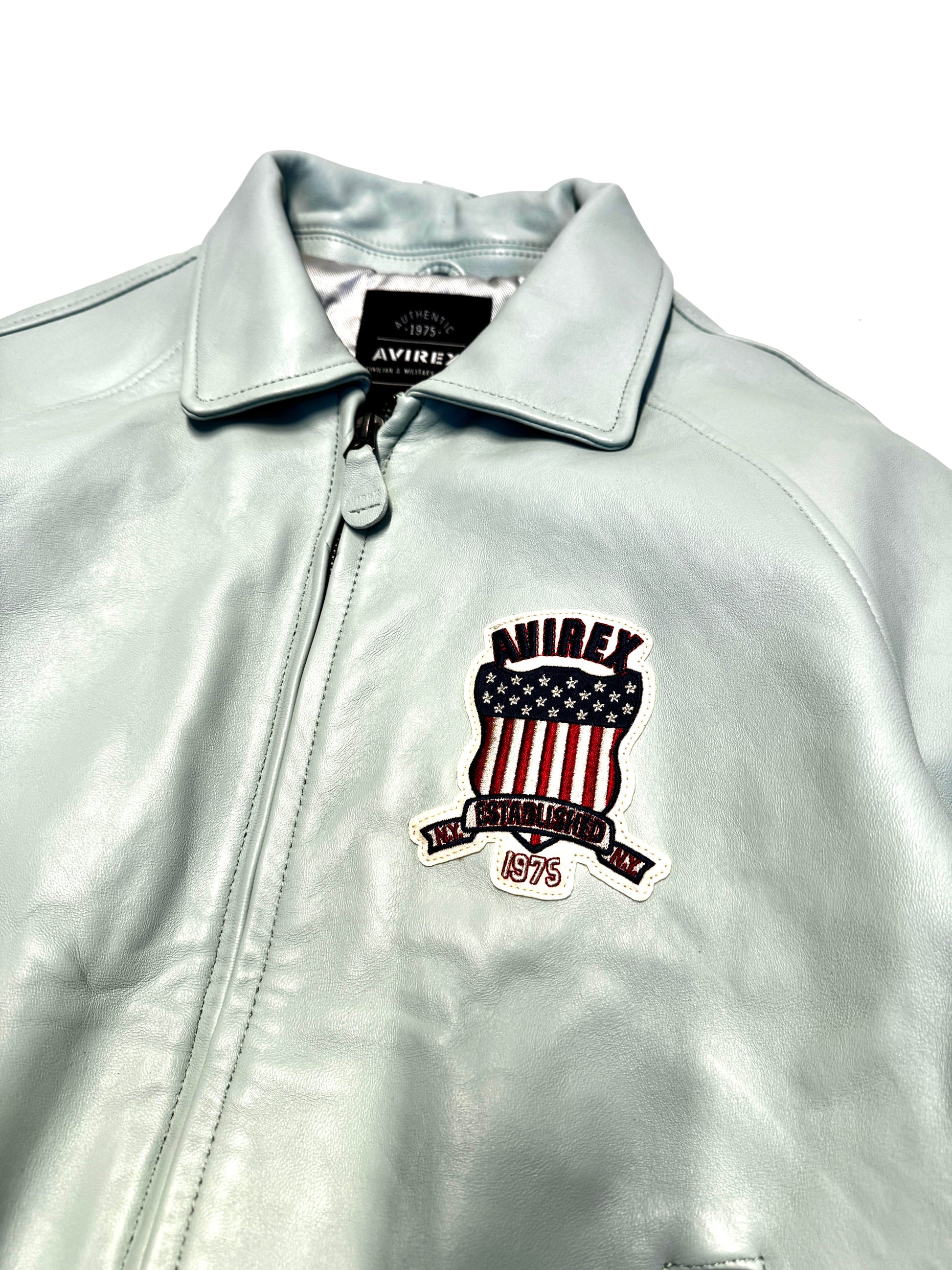 Avirex Varisty Baby Blue Leather Jacket