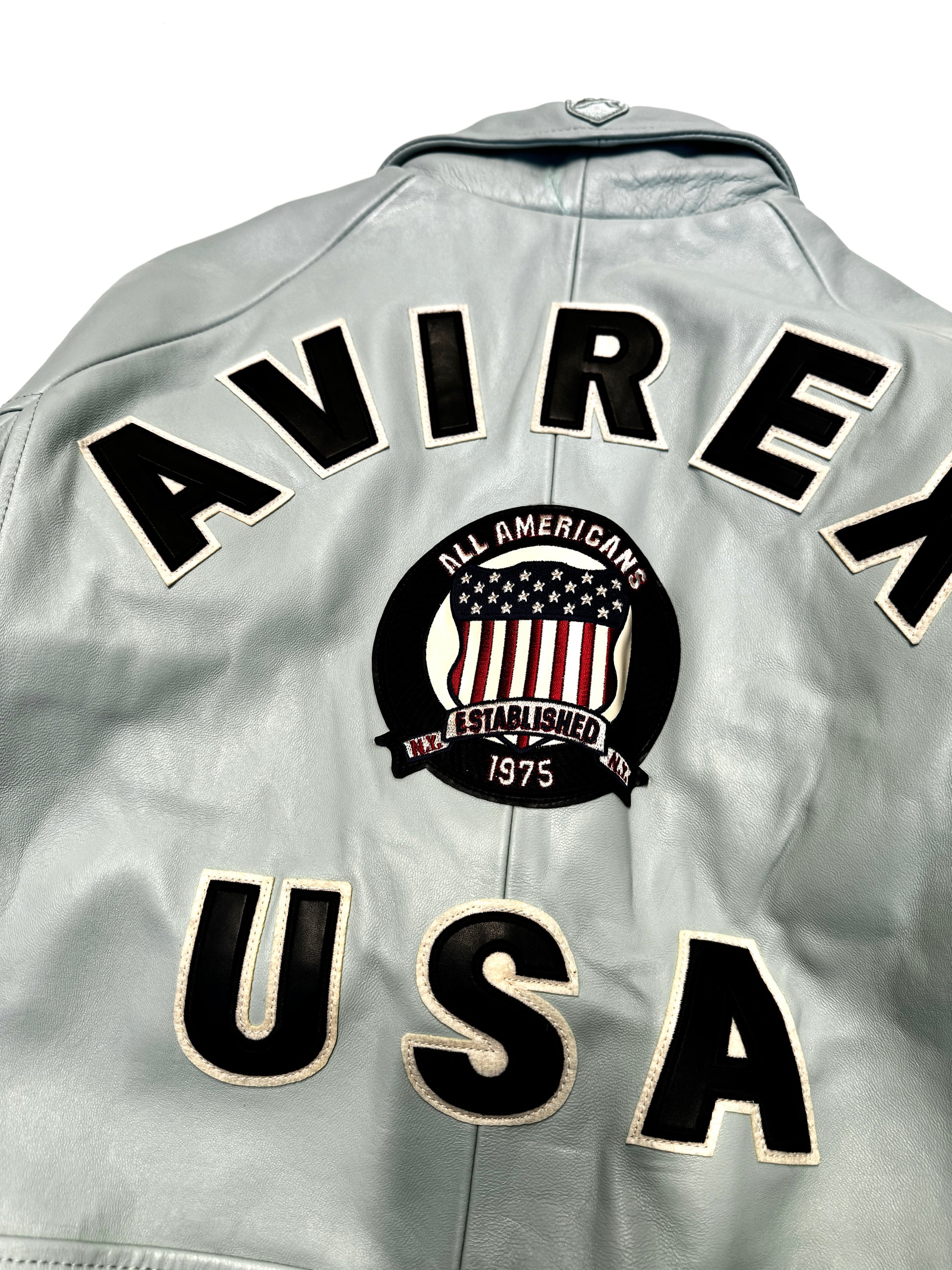Avirex Varisty Baby Blue Leather Jacket