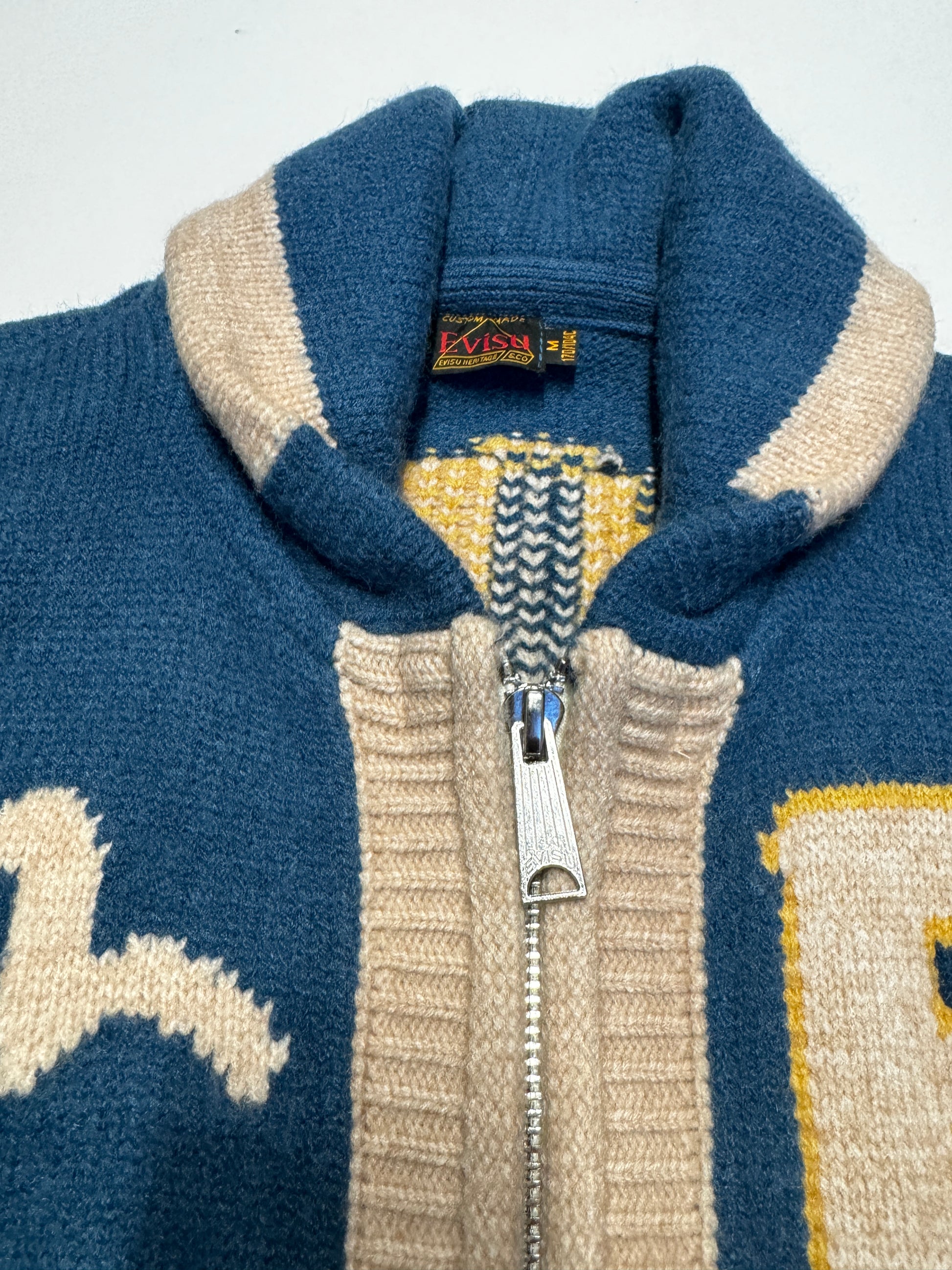 Evisu Daruma Blue Zip Knitwear