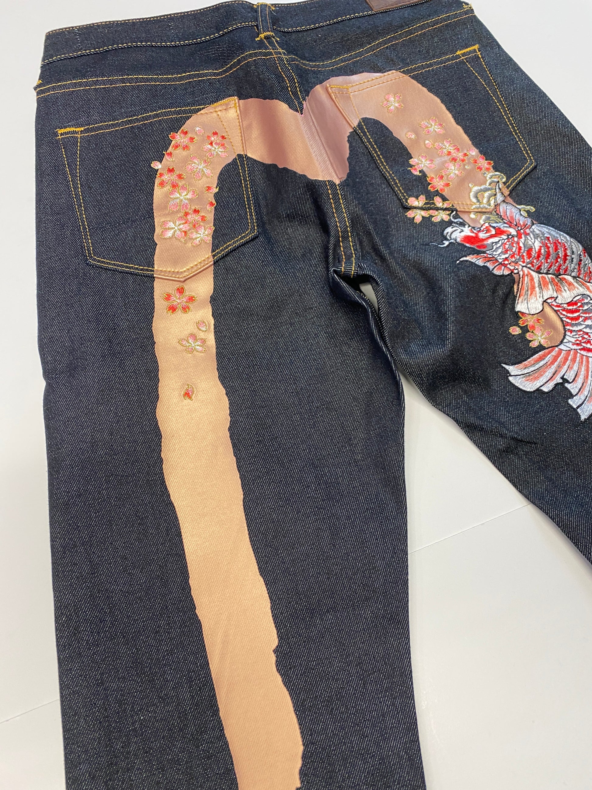 Evisu Pink Floral Fish Daicock Denim Jean