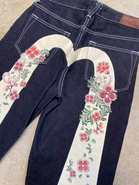 Evisu White Floral Daicock  Raw Denim Jean