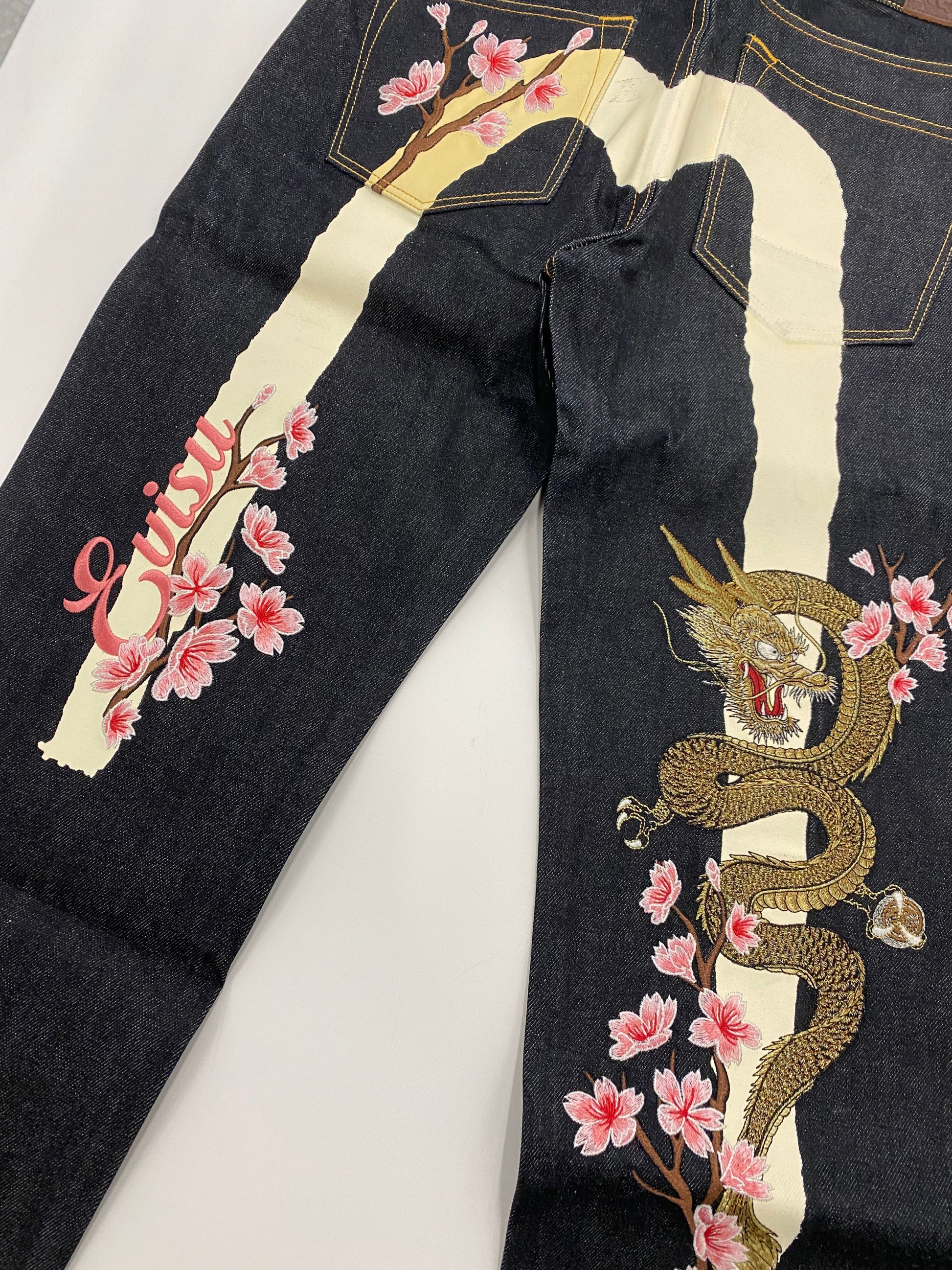 Evisu Sakura Dragon White Brushed Daicock Denim Jean