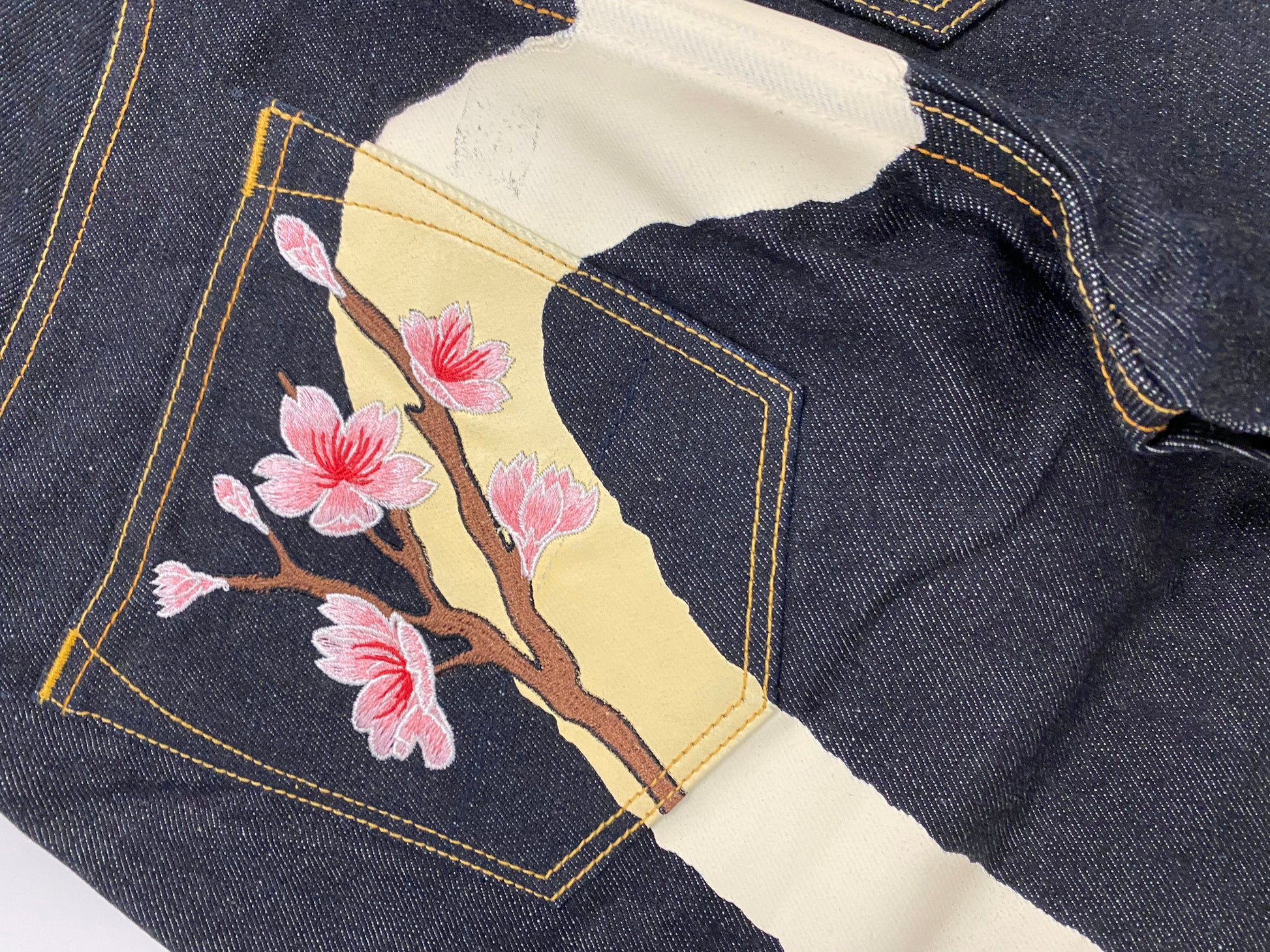 Evisu Sakura Dragon White Brushed Daicock Denim Jean