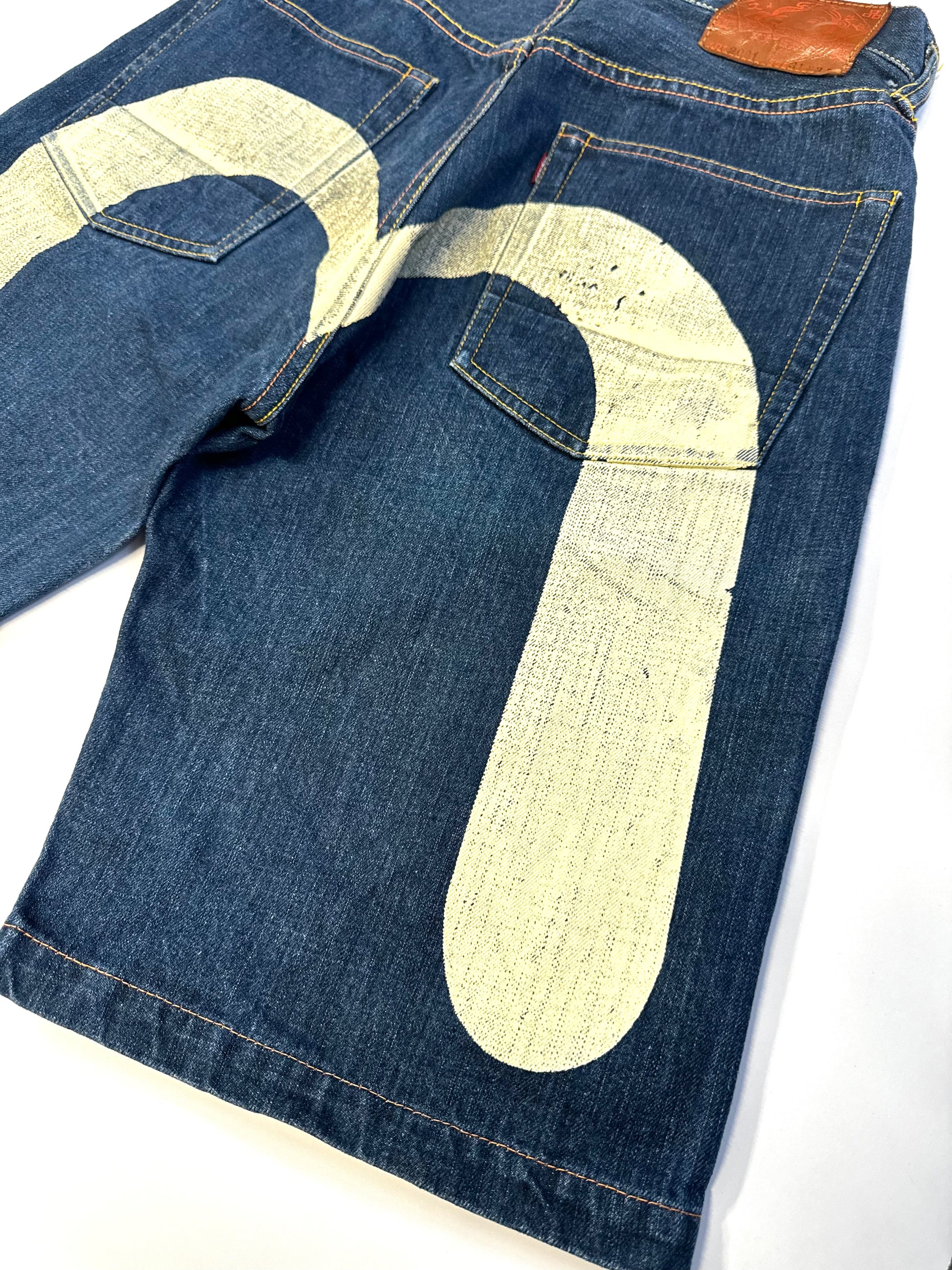 Evisu White Daicock Washed Denim Jort
