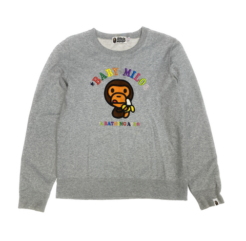 BAPE OG Milo  Rainbow Embroidery  Grey Crewneck