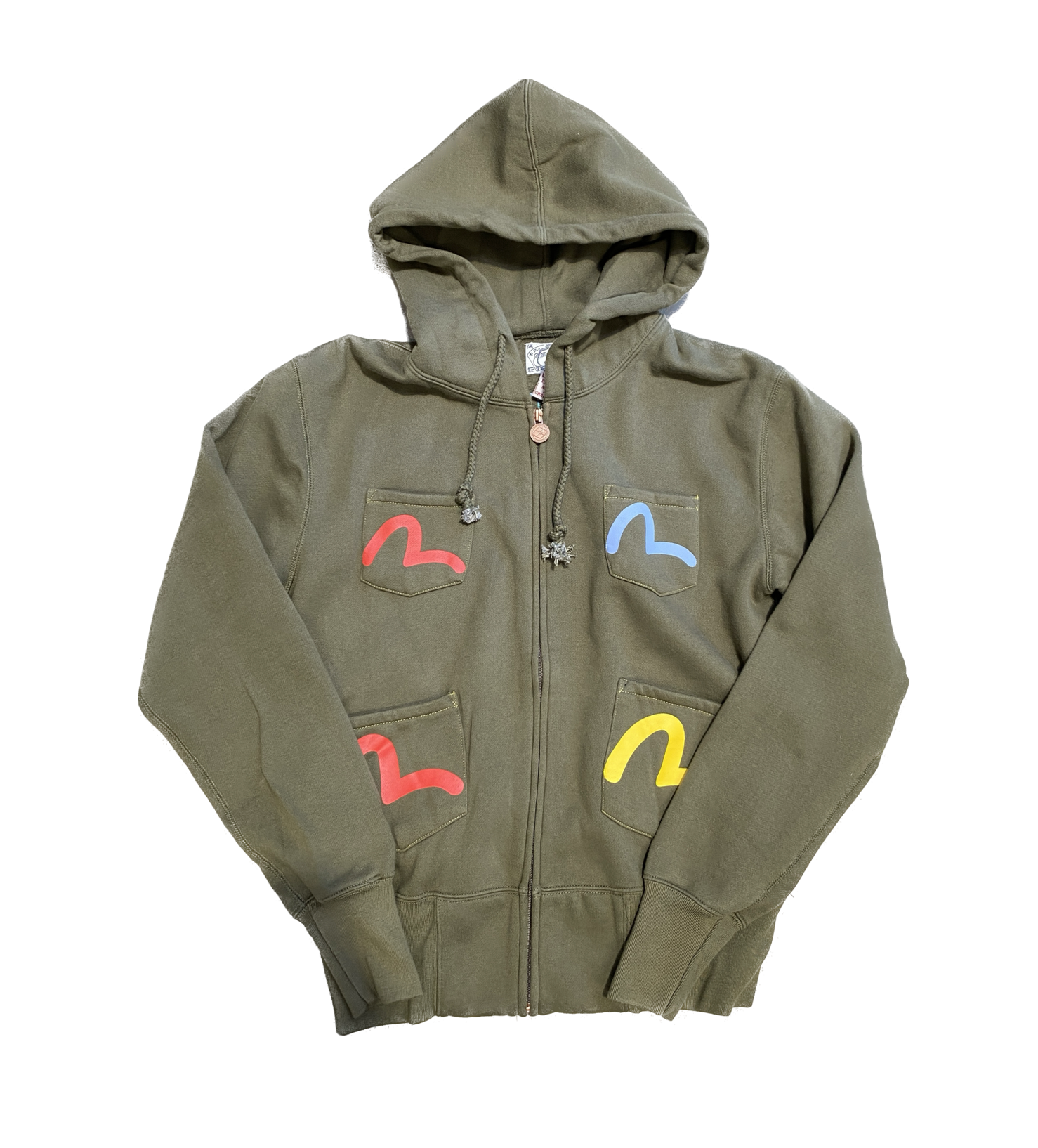 Evisu Multi-pocket Army Green Zip Hoodie