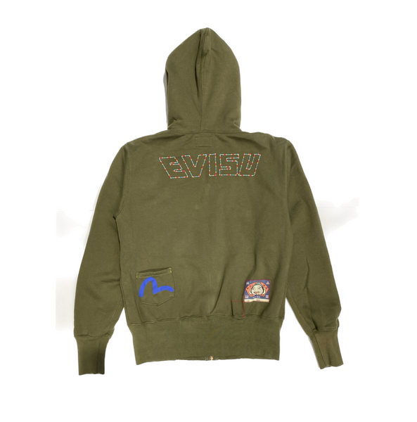 Evisu Multi-pocket Army Green Zip Hoodie