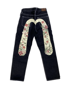 Evisu Embroidery Flower White Daicock Denim Jean