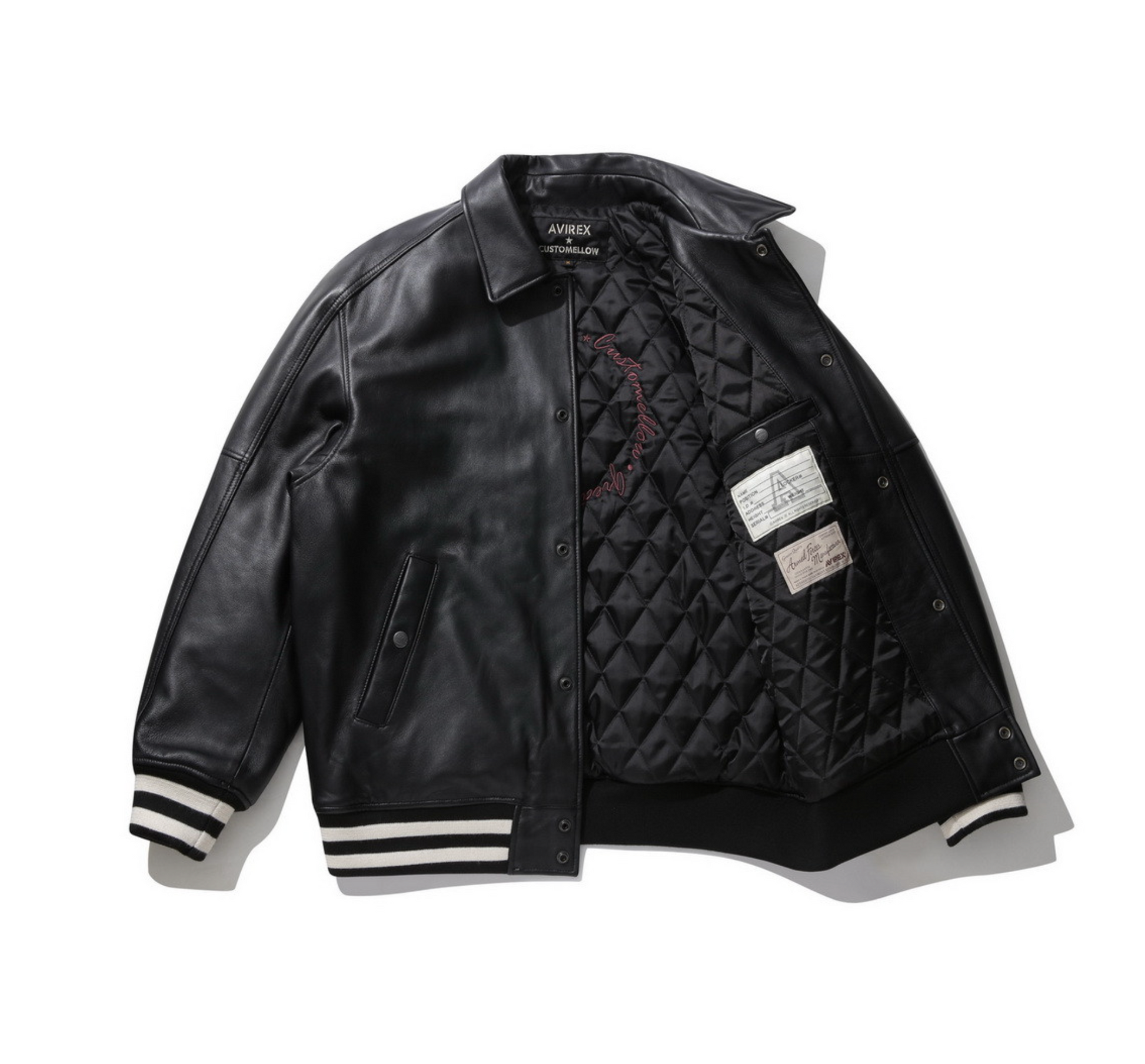 Avirex x Customellow Varisty Black Leather Jacket Limited Edition