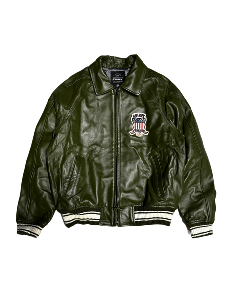 Avirex Varisty Army Green Leather Jacket