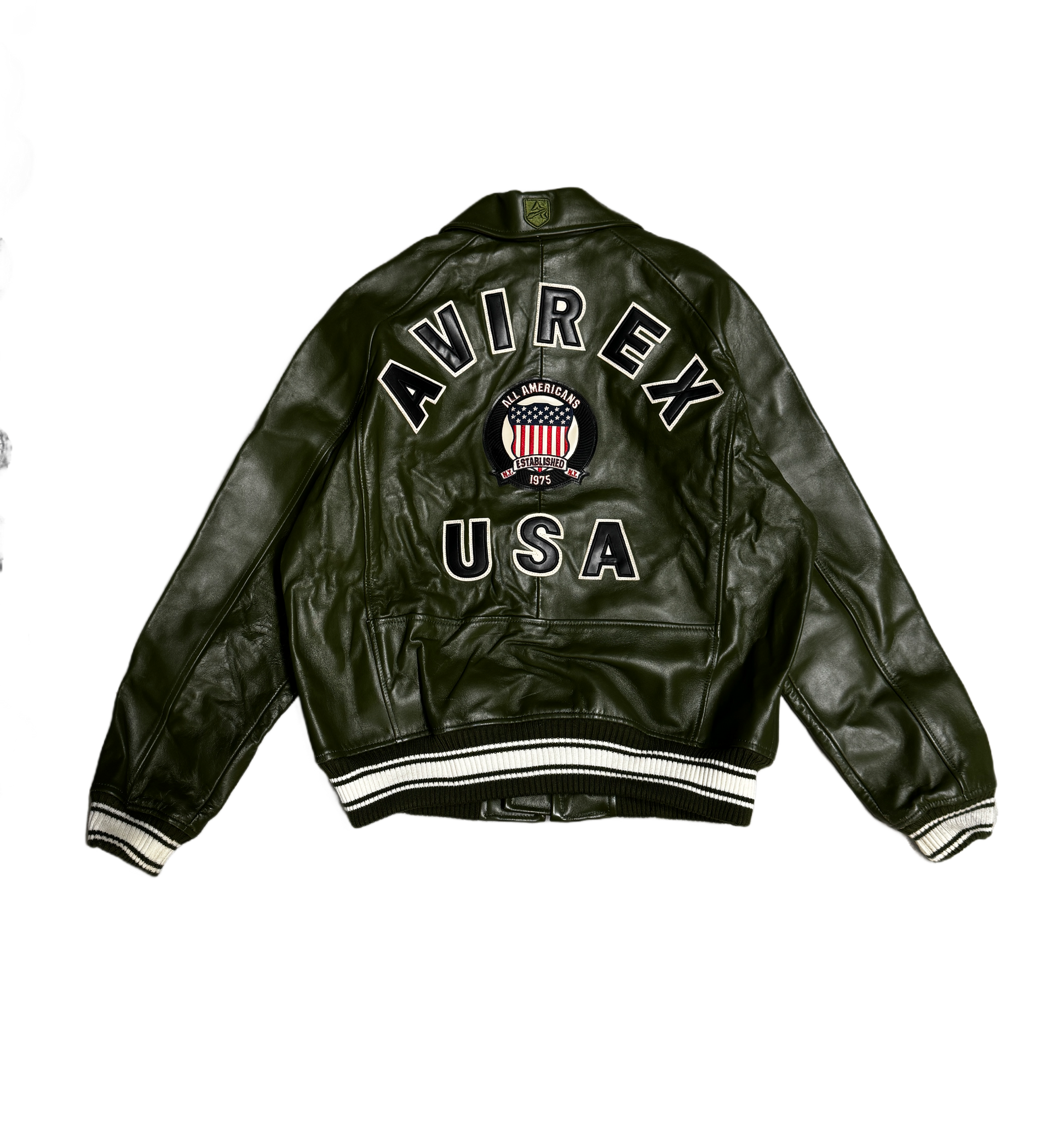 Avirex Varisty Army Green Leather Jacket