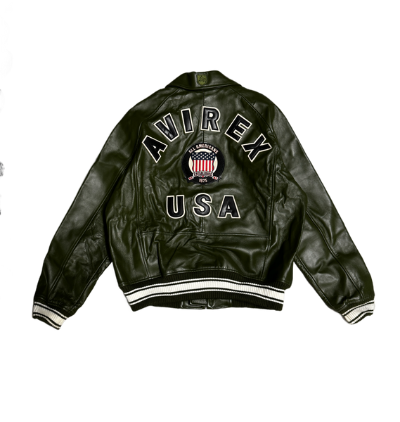 Avirex Varisty Army Green Leather Jacket