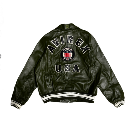 Avirex Varisty Army Green Leather Jacket