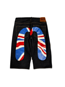 Evisu UK Flag Daicock Raw Denim Jort