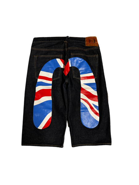 Evisu UK Flag Daicock Raw Denim Jort