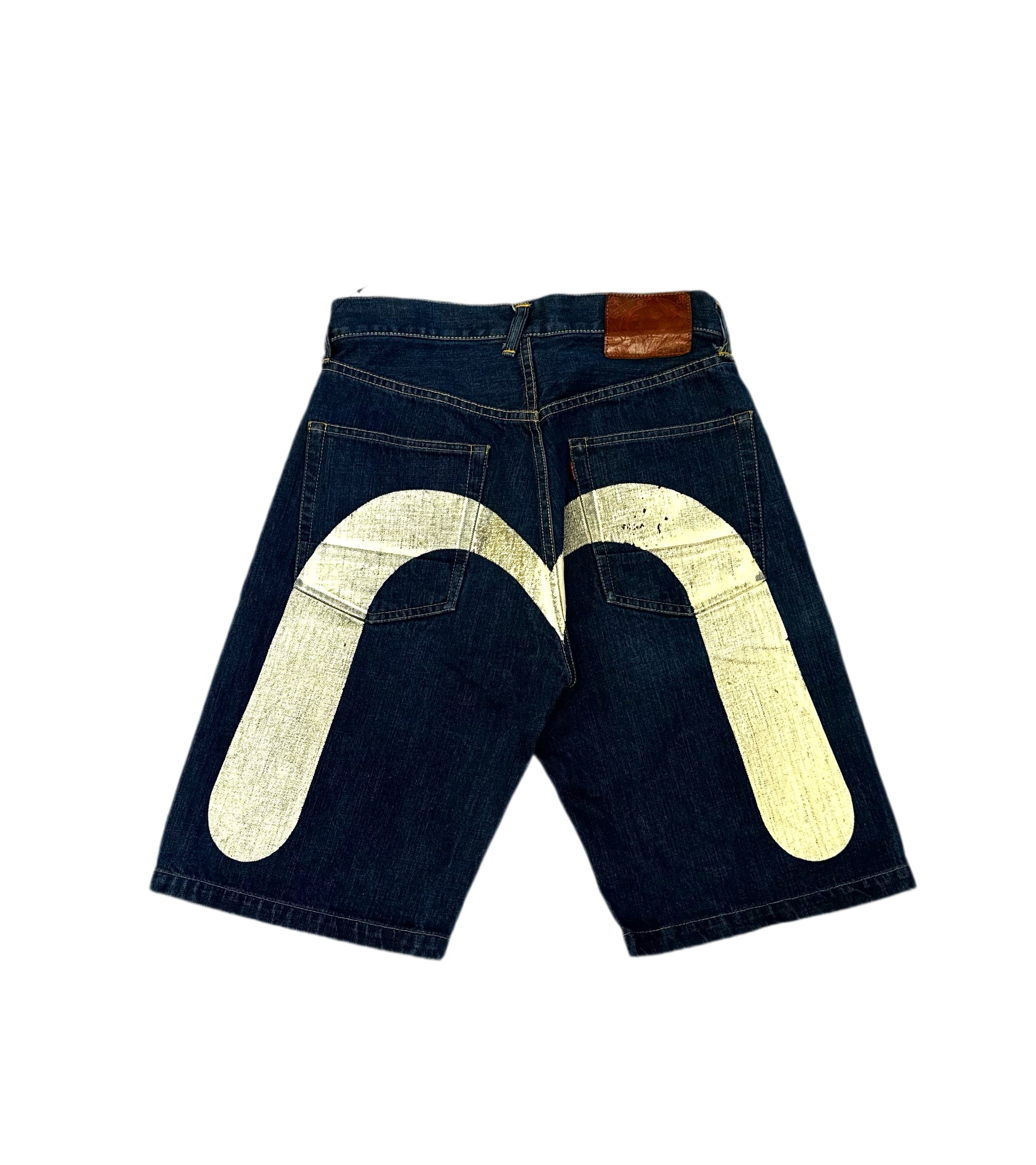 Evisu White Daicock Washed Denim Jort