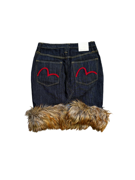 Evisu Fur Denim Skirt Seagull