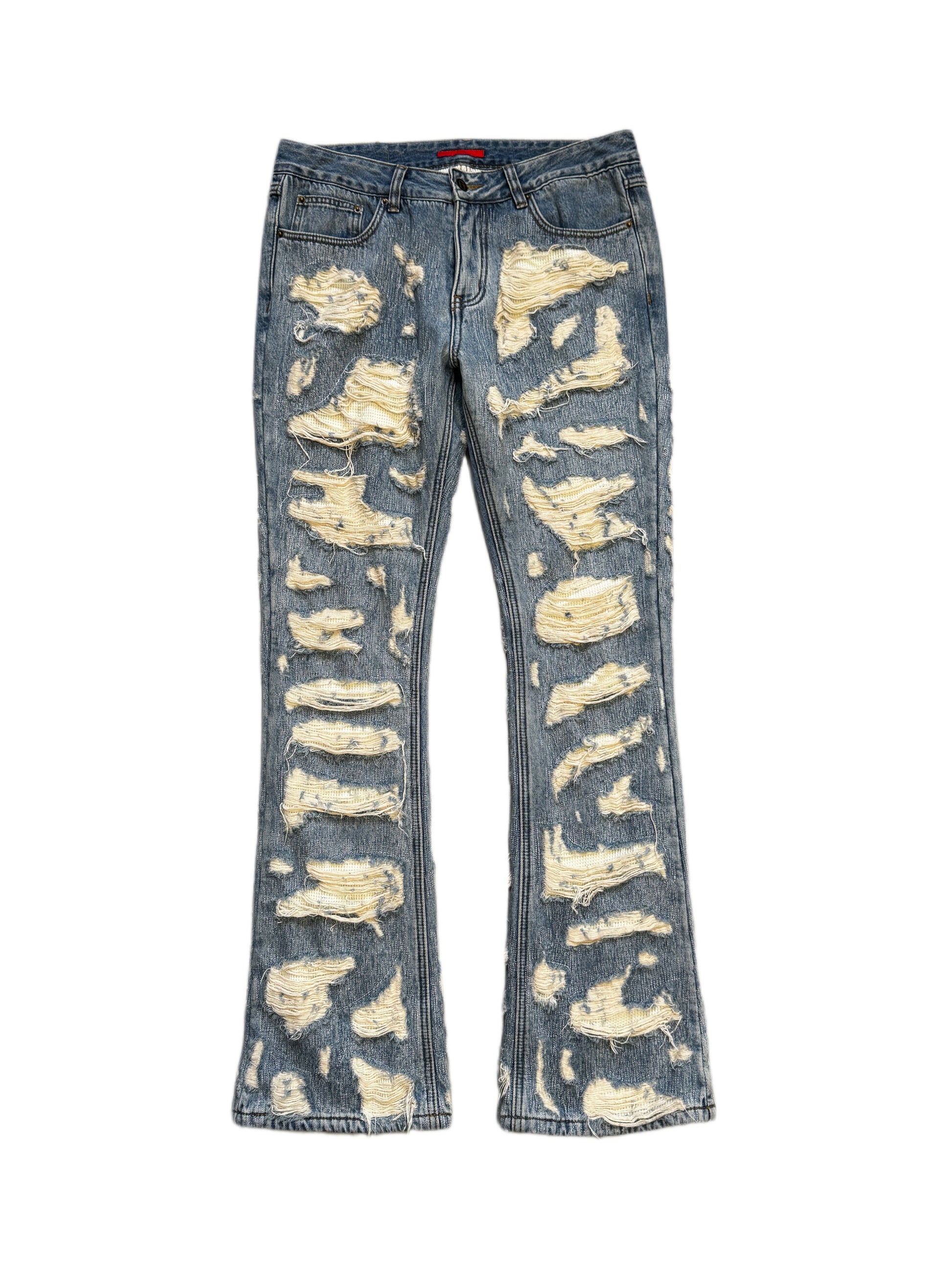 Handmade Rust Red Tag Ripped Jean Flared