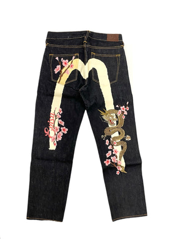 Evisu Sakura Dragon White Brushed Daicock Denim Jean