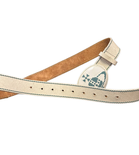 Vivienne Westwood White Leather Embroidery Belt