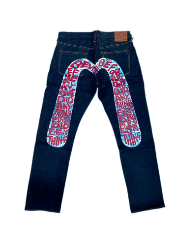 Evisu Blue Tiger Print Daicock Denim Jean